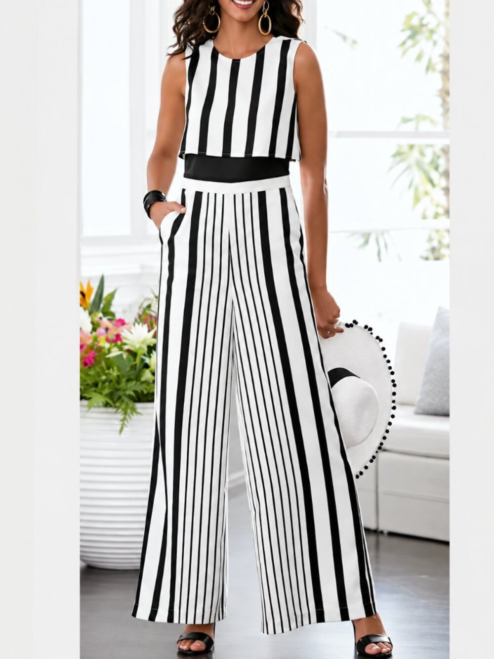 MIDNIGHT VELVET Striped Jumpsuit, Size 12